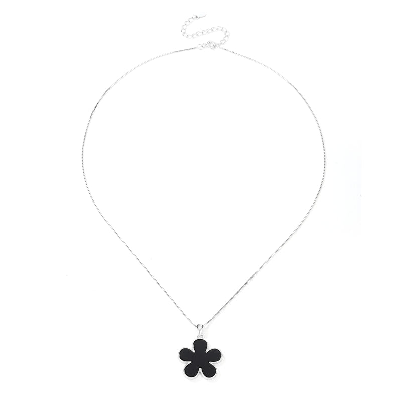 Natural Black Onyx 925 Sterling Silver Flower Pendant Necklace