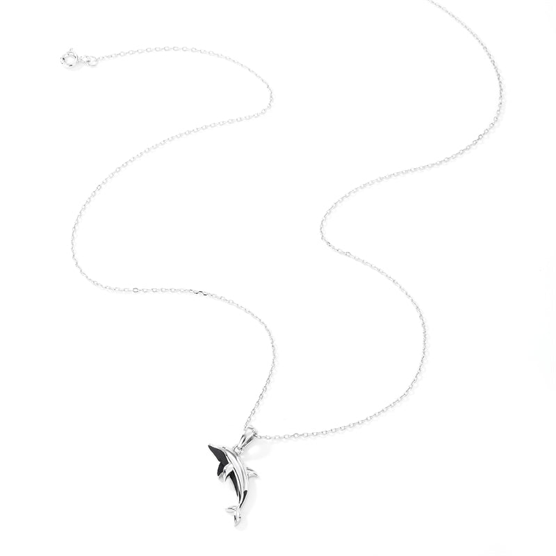 925 Sterling Silver Jumping Dolphin Pendant Necklace