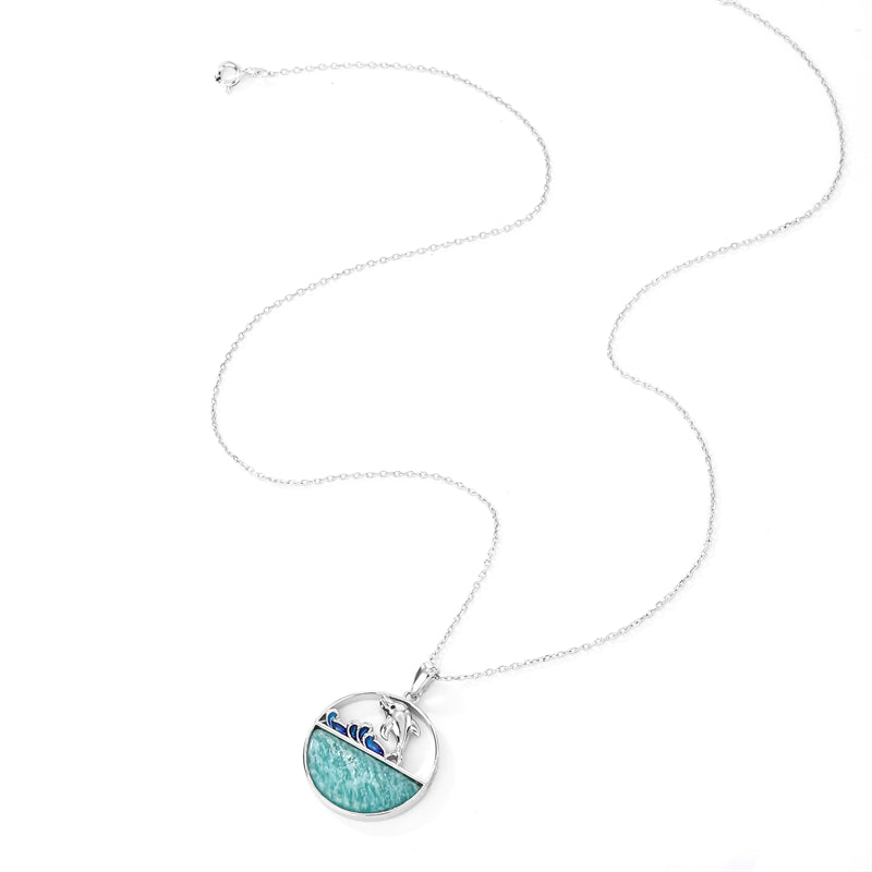 Natural Amazonite 925 Sterling Silver Dolphin Pendant Necklace