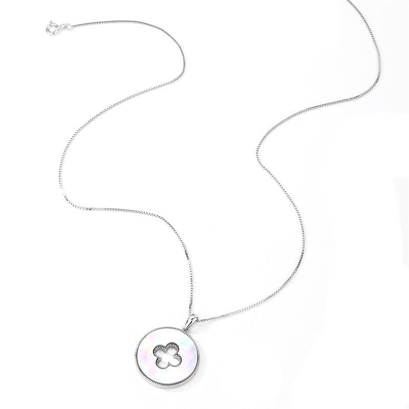 Natural Mother of Pearl 925 Sterling Silver Four-Leaf Clover Pendant Necklace