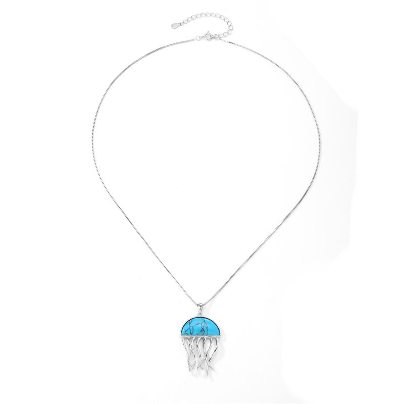 Natural Turquoise 925 Sterling Silver Jellyfish Pendant Necklace