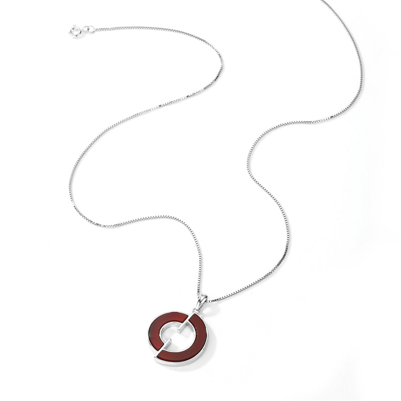 Natural Red Agate 925 Sterling Silver Circle Pendant Necklace