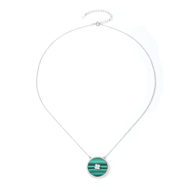 Natural Malachite 925 Sterling Silver Round Pendant Necklace