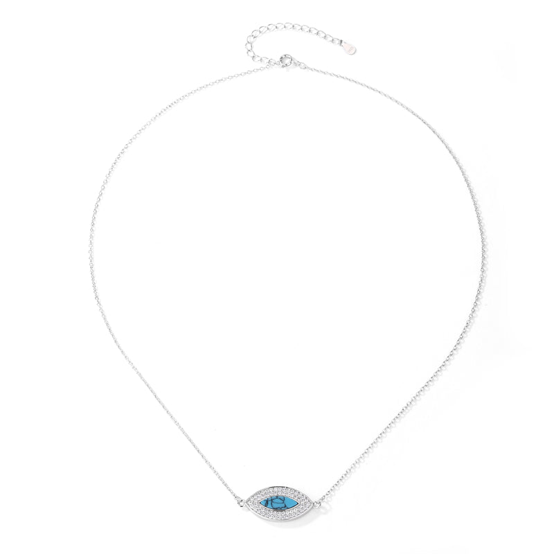 Natural Turquoise 925 Sterling Silver Evil Eye Meditation Necklace