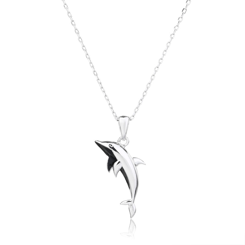 925 Sterling Silver Jumping Dolphin Pendant Necklace