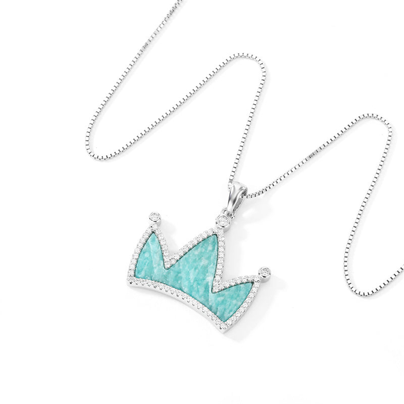 Natural Amazonite 925 Sterling Silver Crown Pendant Necklace