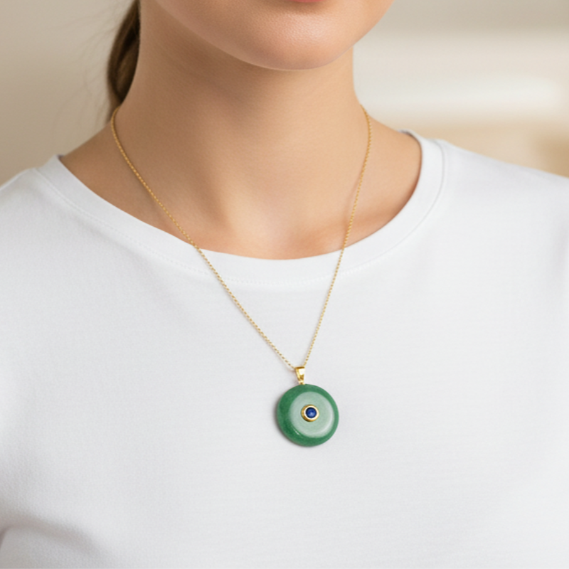 Natural Green Aventurine Pendant with Sapphire