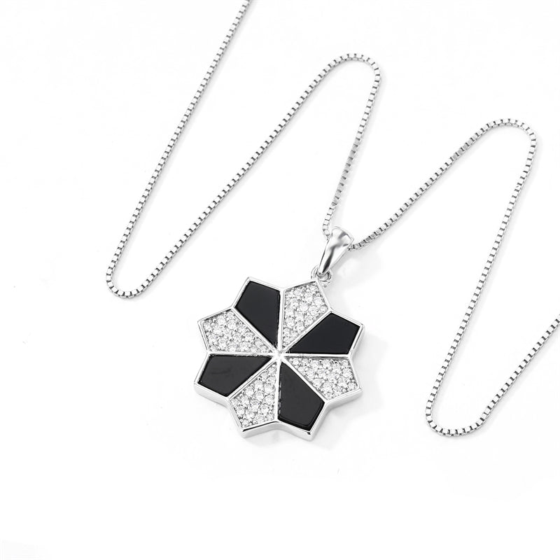 Natural Black Onyx 925 Sterling Silver Star Pendant Necklace
