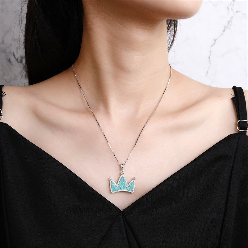 Natural Amazonite 925 Sterling Silver Crown Pendant Necklace