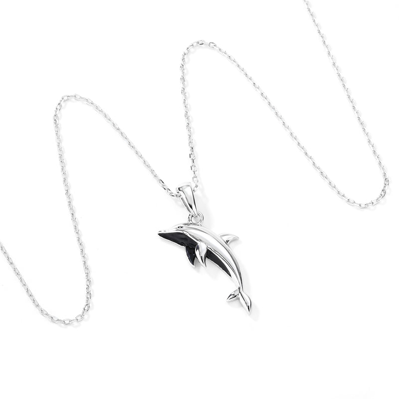 925 Sterling Silver Jumping Dolphin Pendant Necklace