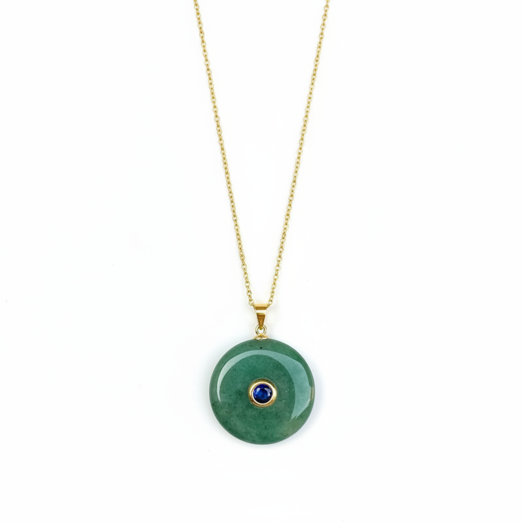 Natural Green Aventurine Pendant with Sapphire