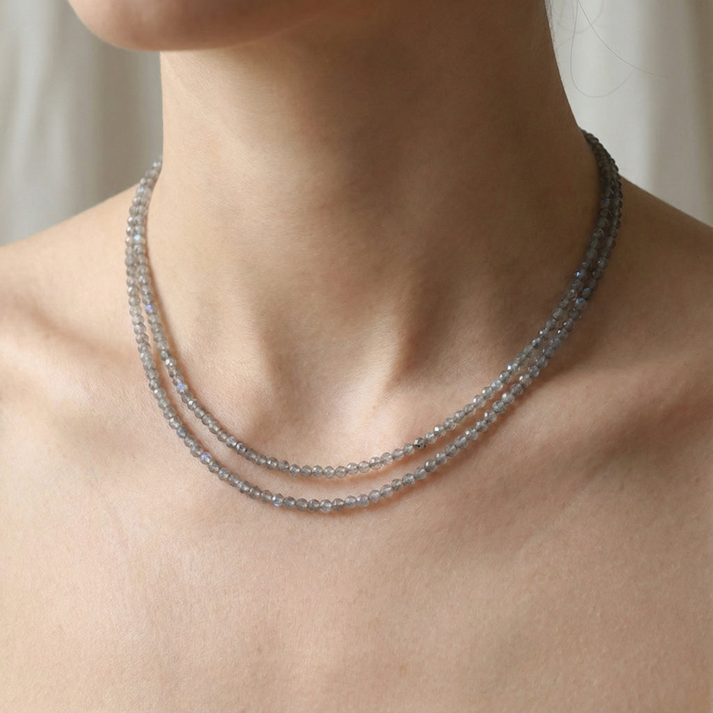 Natural Labradorite 925 Sterling Silver Double-Strand Meditation Necklace