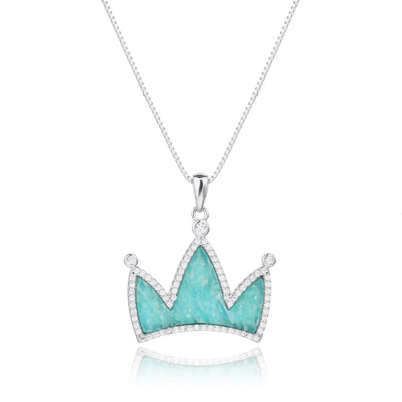 Natural Amazonite 925 Sterling Silver Crown Pendant Necklace