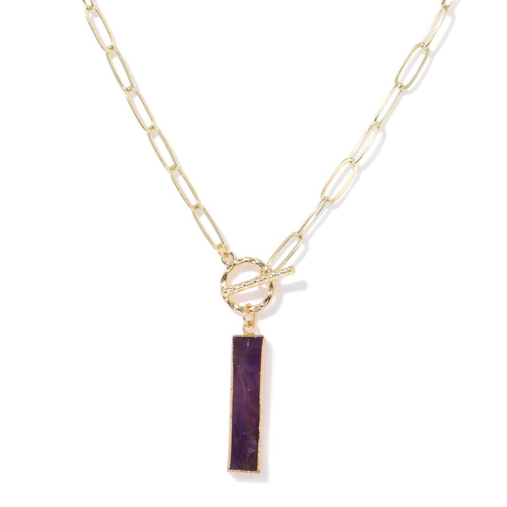 Natural Amethyst Rectangle Pendant Necklace