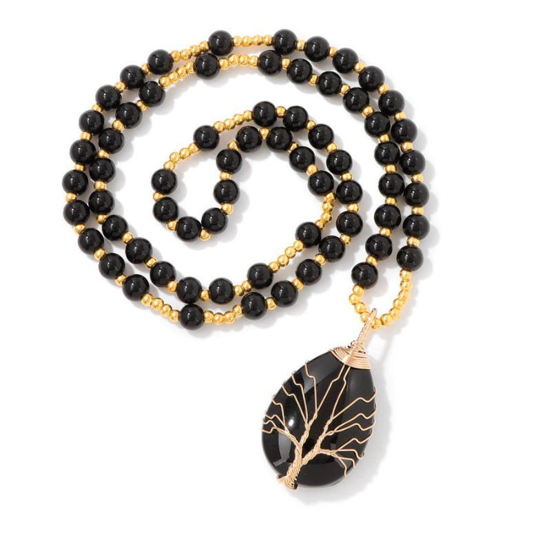 Natural Black Onyx 14K Gold Meditation Necklace