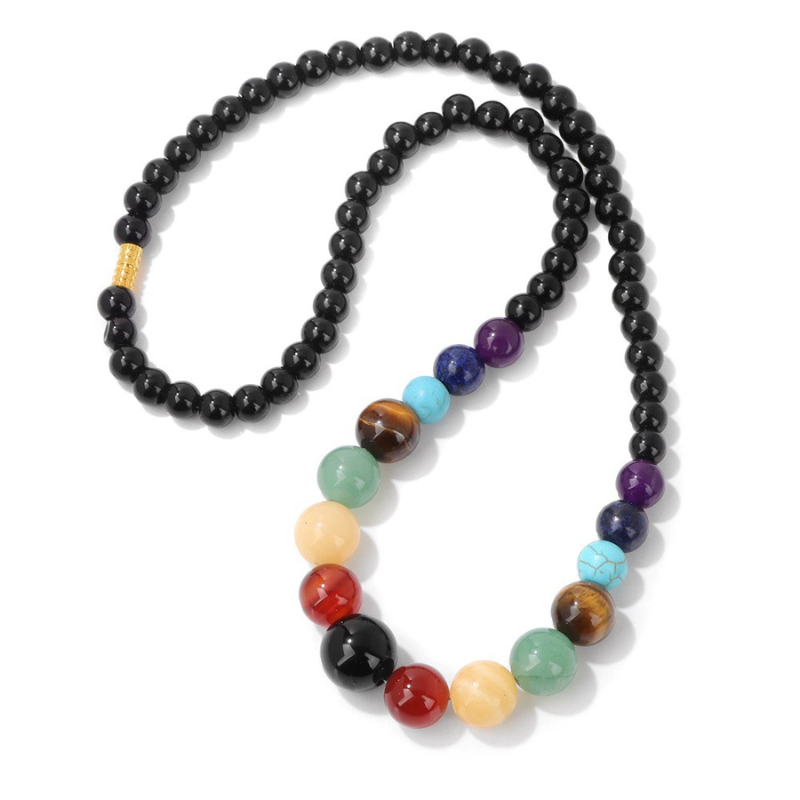 Natural Black Onyx 7 Chakra Necklace