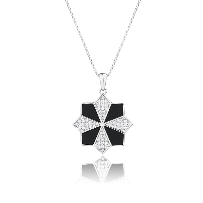 Natural Black Onyx 925 Sterling Silver Star Pendant Necklace