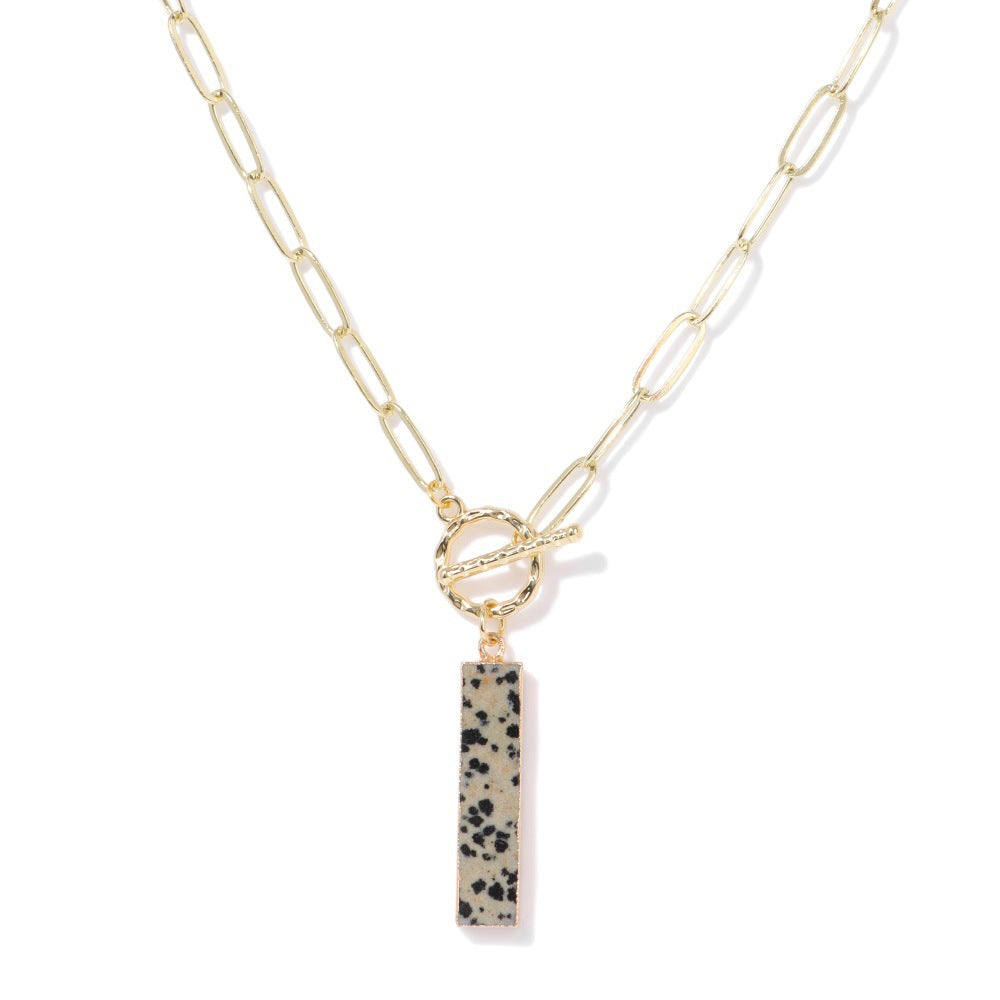 Natural Dalmatian Stone Rectangle Pendant Necklace