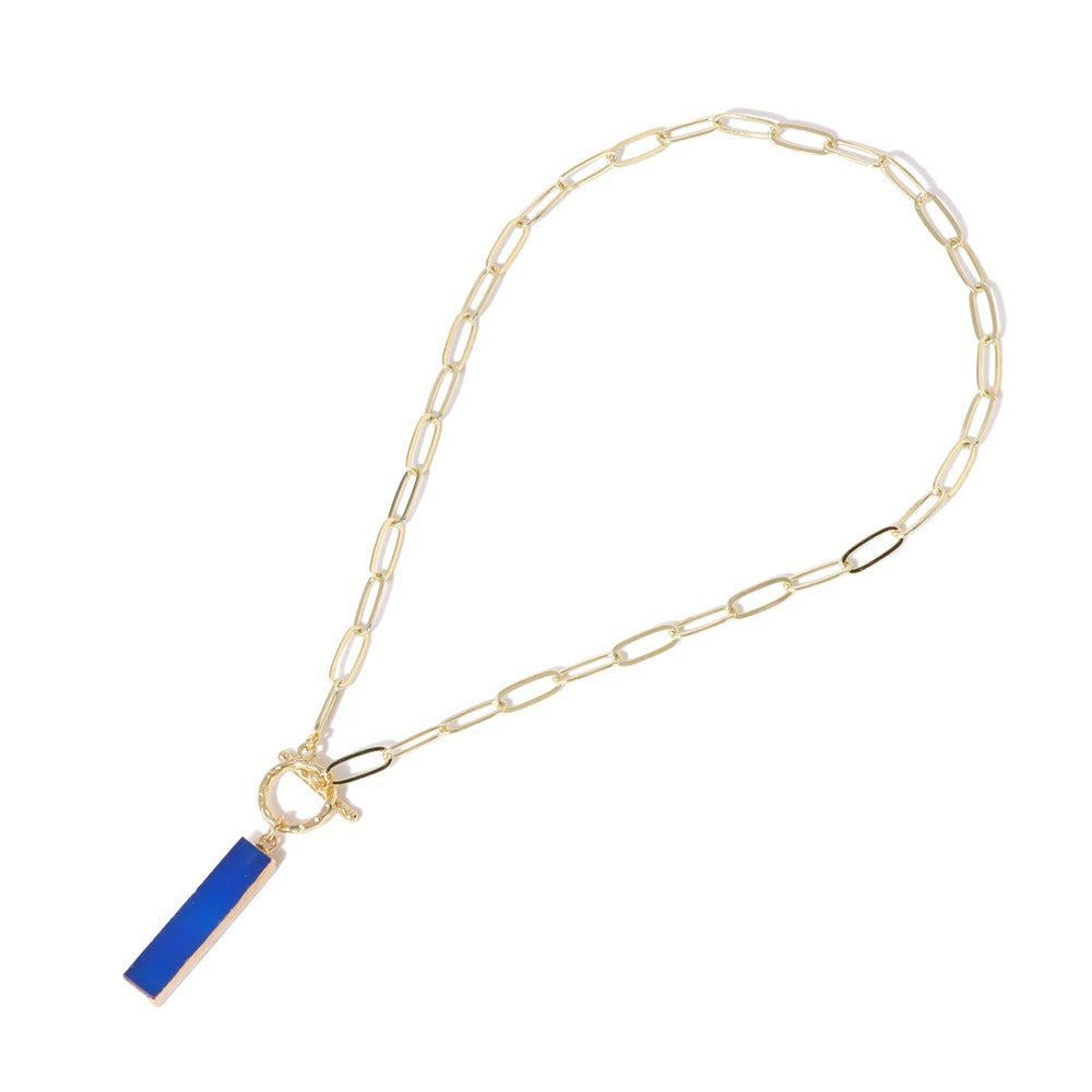 Natural Lapis Lazuli Rectangle Pendant Necklace
