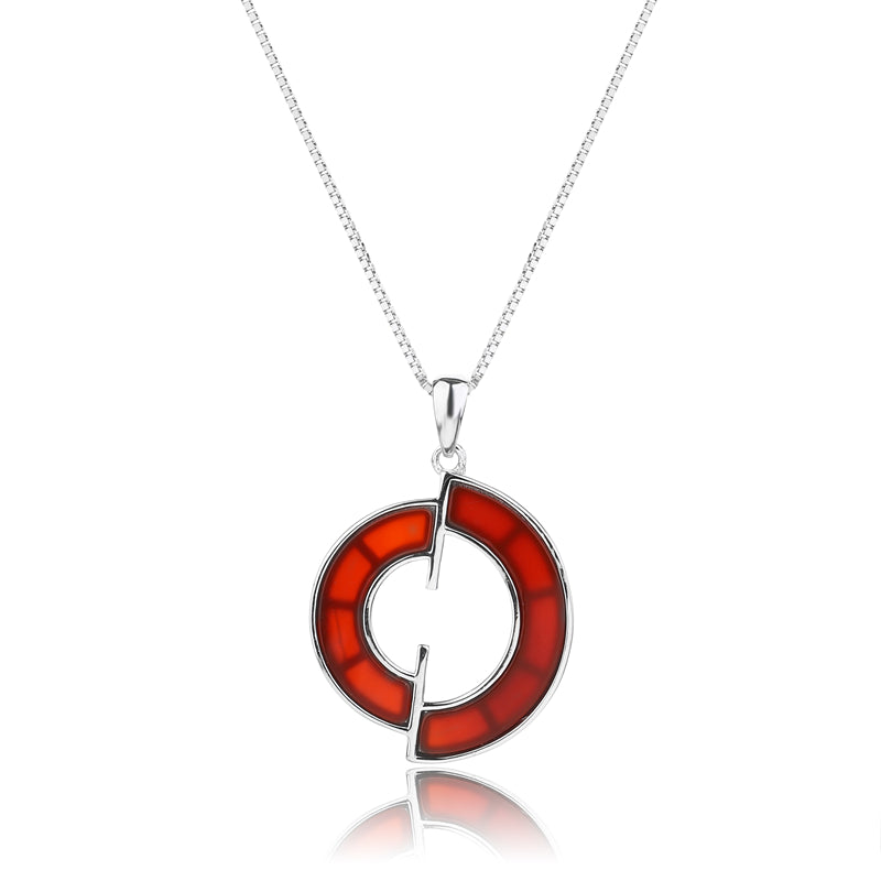 Natural Red Agate 925 Sterling Silver Circle Pendant Necklace