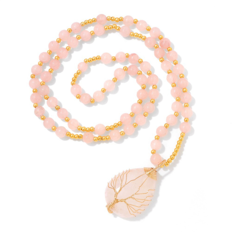 Natural Rose Quartz 14K Gold Meditation Necklace