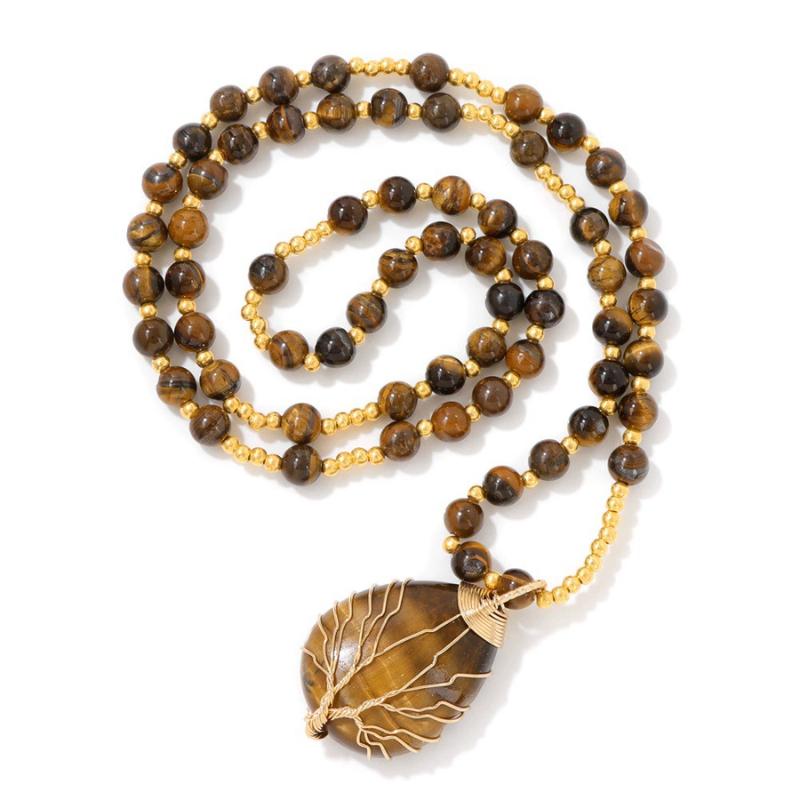 Natural Tiger's Eye 14K Gold Meditation Necklace