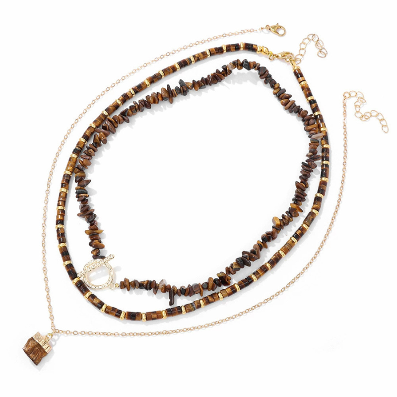 Natural Tiger’s Eye 14K Gold Layered Meditation Necklace