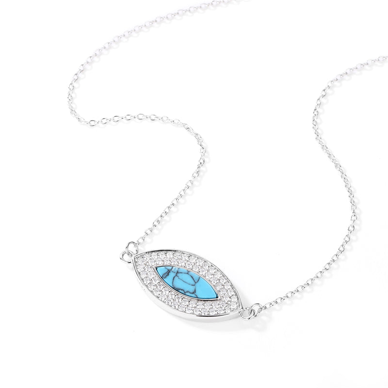 Natural Turquoise 925 Sterling Silver Evil Eye Meditation Necklace