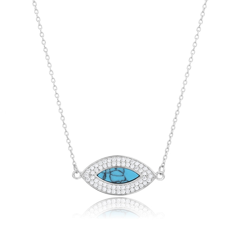 Natural Turquoise 925 Sterling Silver Evil Eye Meditation Necklace