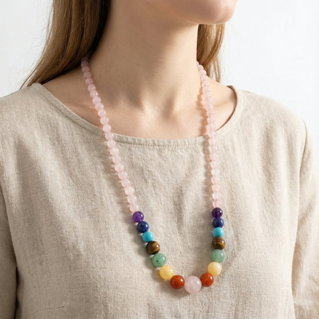 Natural Rose Quartz Chakra Necklace