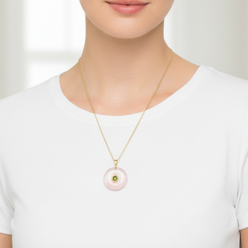 Natural Rose Quartz Pendant with Peridot