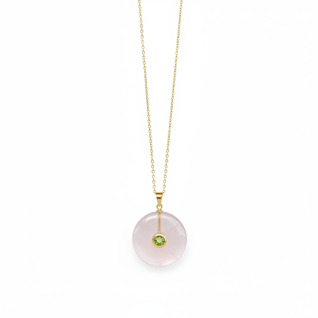 Natural Rose Quartz Pendant with Peridot