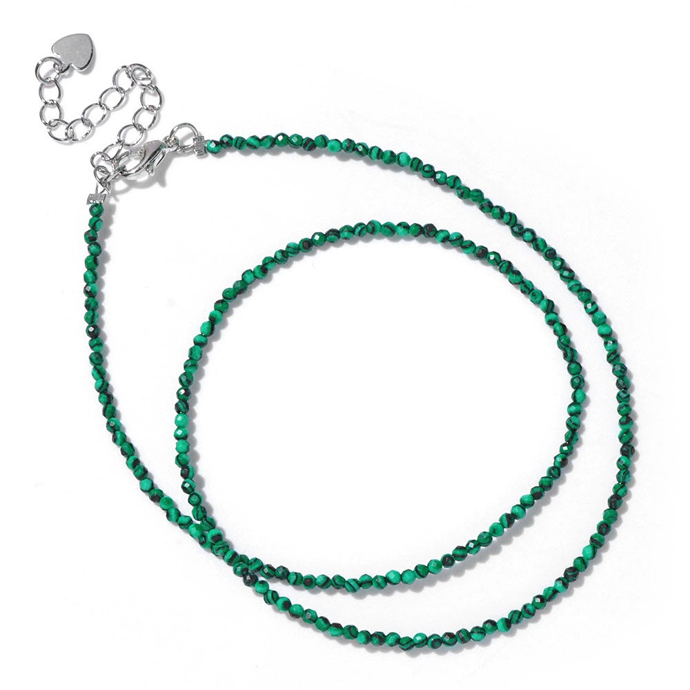Synthetic Malachite Beaded Necklace - 925 Silver Plated Meditation Jewelry