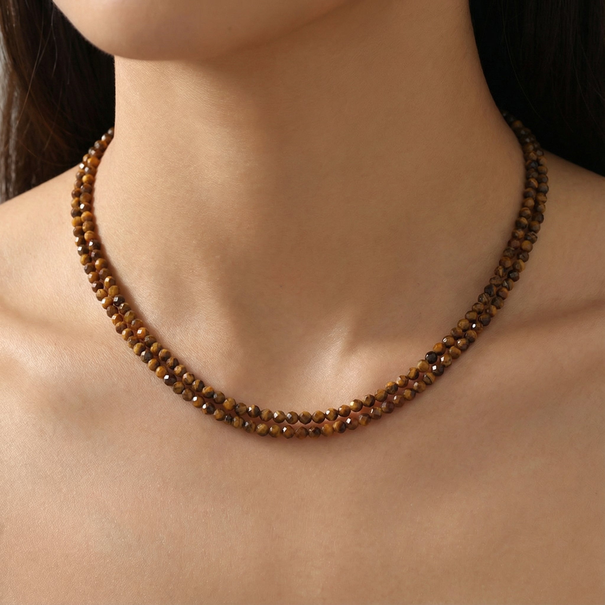 Natural Tiger’s Eye 925 Sterling Silver Double-Strand Meditation Necklace