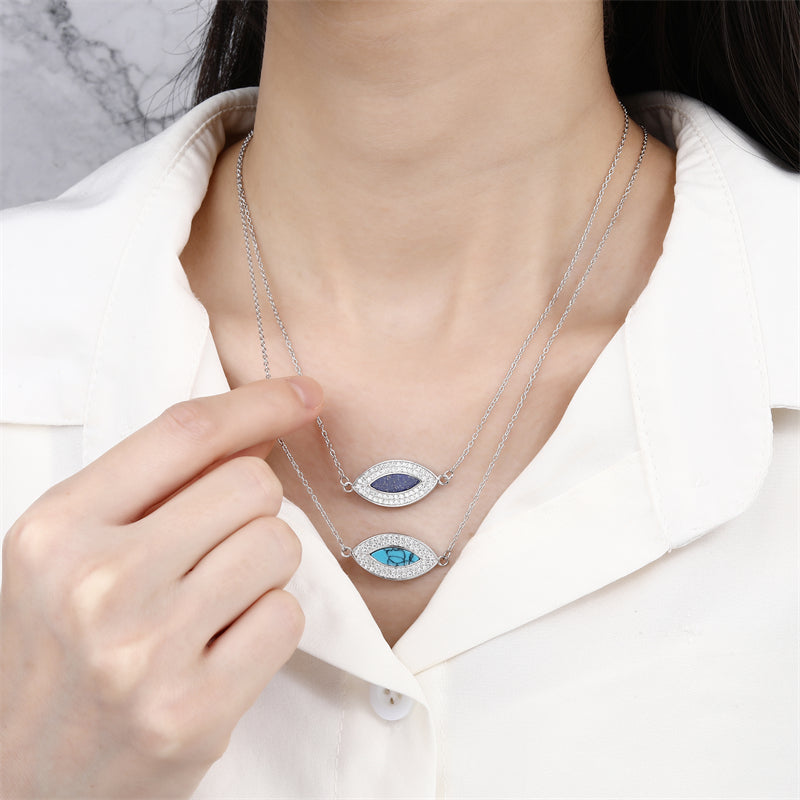 Natural Turquoise 925 Sterling Silver Evil Eye Meditation Necklace