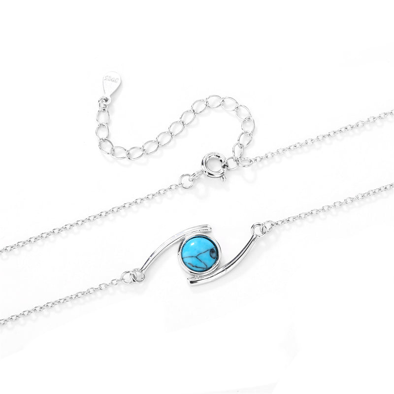 Natural Turquoise 925 Sterling Silver Evil Eye Pendant Necklace