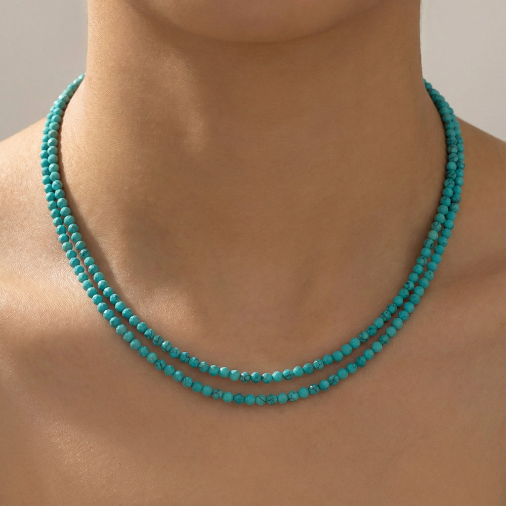 Natural Turquoise 925 Sterling Silver Layered Meditation Necklace